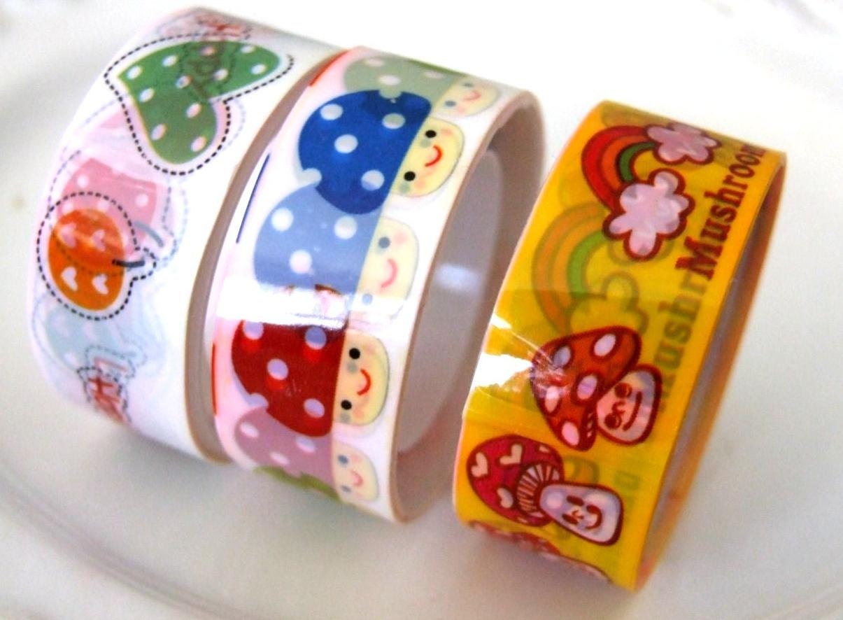 Deco tape kawaii  mushrooms 3 pcs set