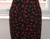 Baylis & Knight Red Cherry  LOLA High Waisted Wiggle Pencil Skirt Dita Burlesque Pin Up 50's Rockabilly