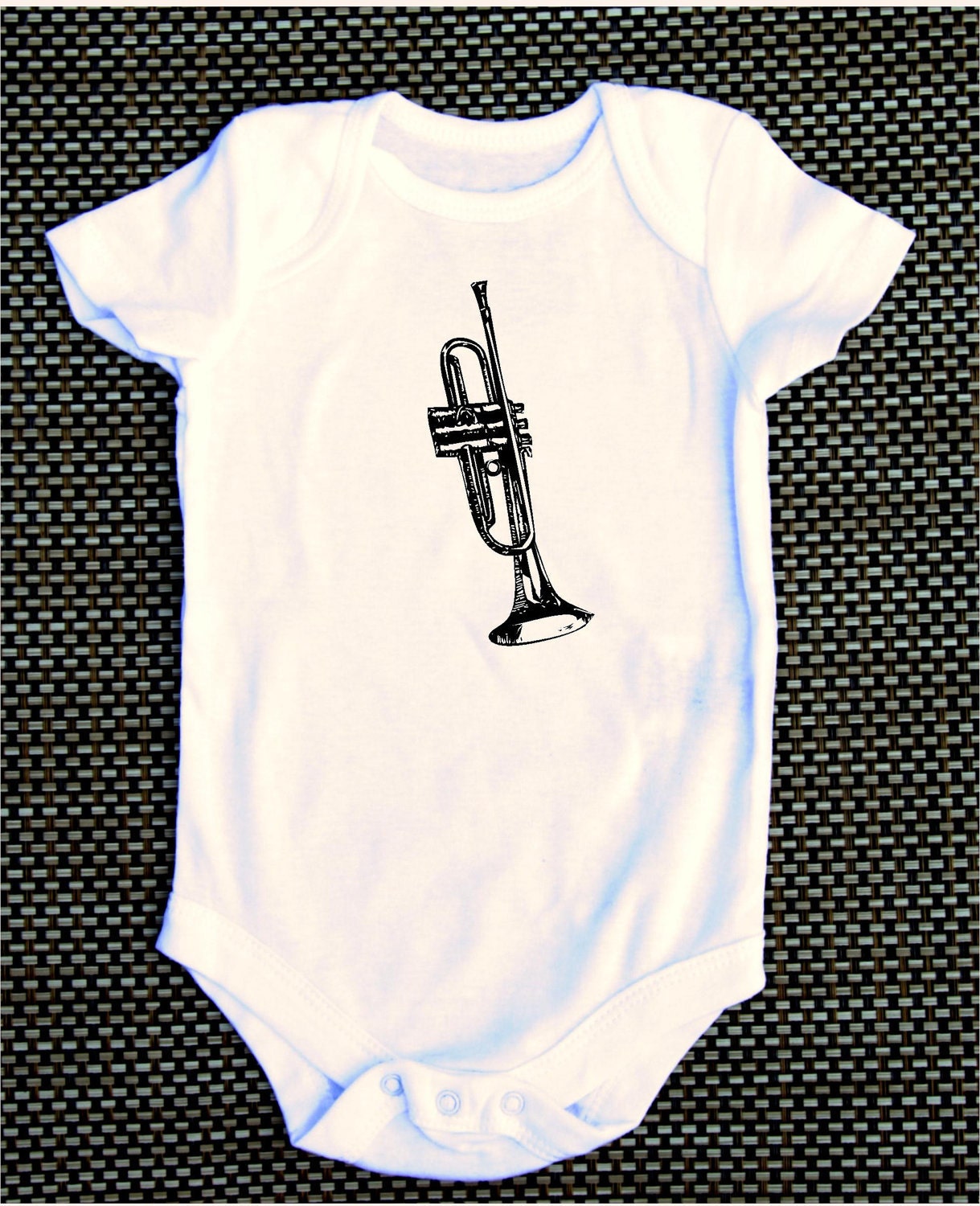 Trumpet baby onesie, band, music, nerdy, geeky, pregnant, new mom, new dad
