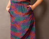 Vintage 1980s Dress. Bright warm colors. Size Large.