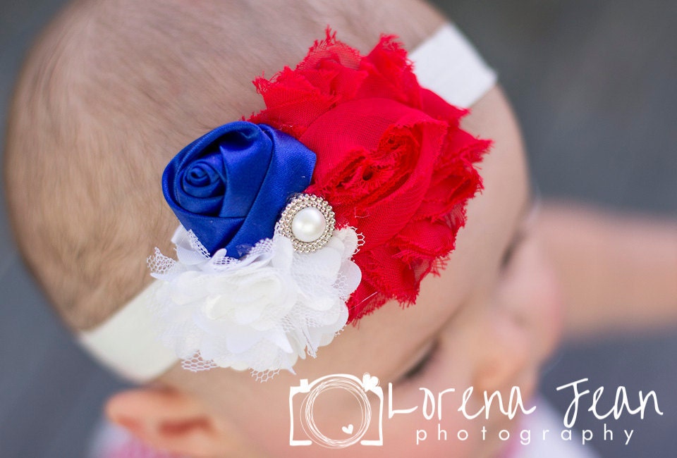 Baby Headband 4th of July Headband Independence Day Hair bow toddler girl Red White Blue