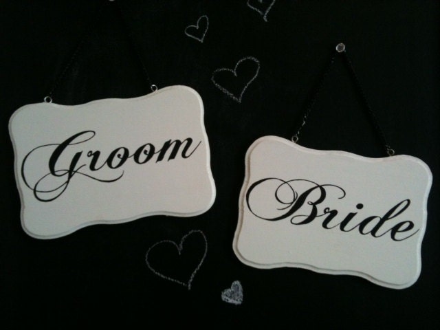 WEDDING Signs,  set of chair hangers BRIDE & GROOM, custom sign, decoration, hand painted, photo prop, shabby chic modern vintage rustic