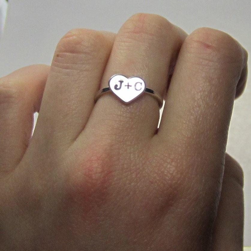 Sterling Silver Couple Heart Initial Ring