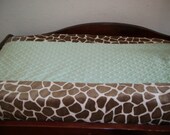 Giraffe Minky Changing Pad Cover     Sand Giraffe with Your Choice of Minky Dot Accent