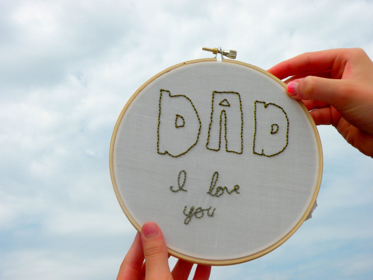 Fathers Day Hand Embroidered Embroidery Hoop Art Wall Hanging Dad I love you