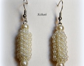 Beaded pearl earrings, seed bead jewelry, bridal jewelry, OOAK jewelry