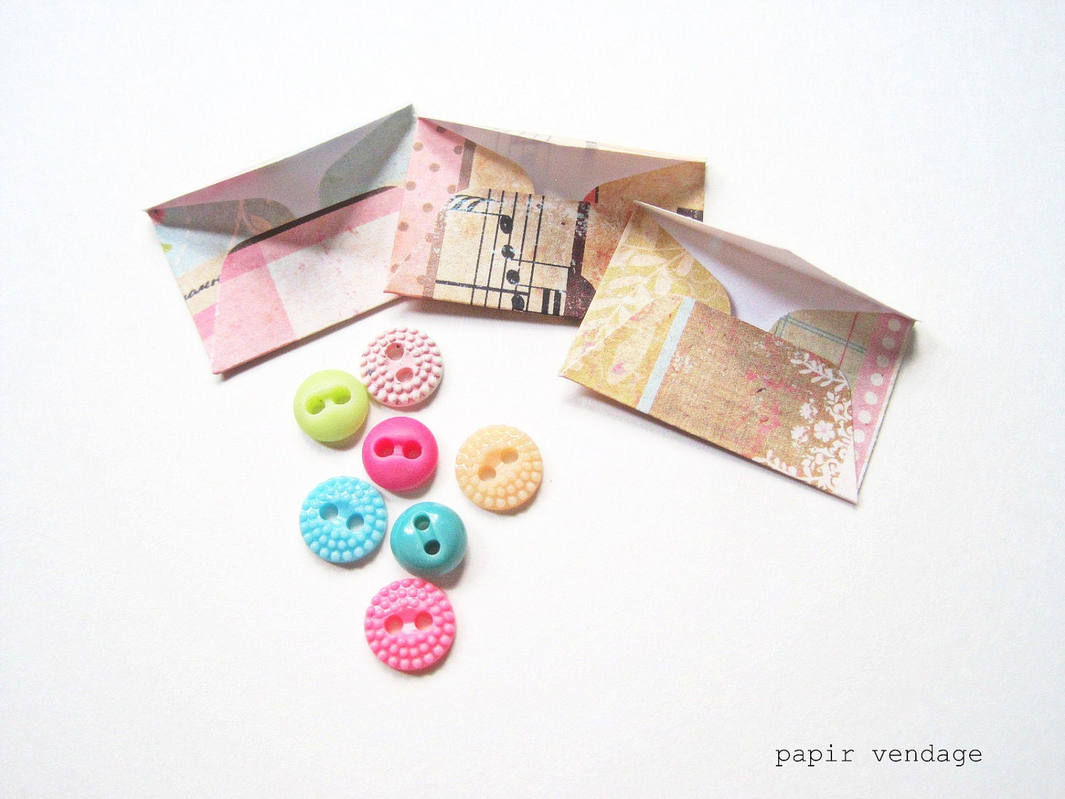 10 Mini Envelopes in Vintage Whimsy, Set of 10 -- Shabby Chic, Wedding Reception, Special Notes, Party Favors, Scrapbook Delights