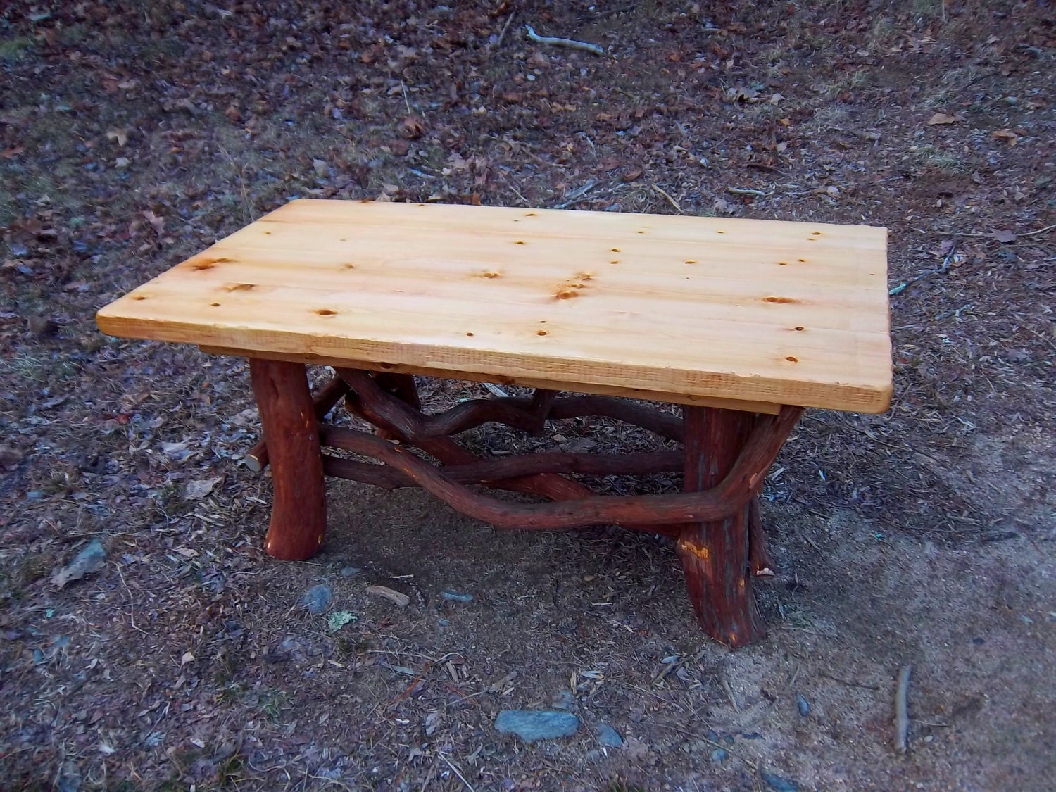 Rustic Handmade Mountain Laurel and stained pine Coffee Cocktail Table Log Cabin Furniture by J. Wade