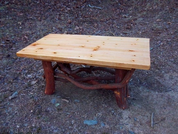 Rustic Handmade Mountain Laurel and stained pine Coffee Cocktail Table Log Cabin Furniture by J. Wade