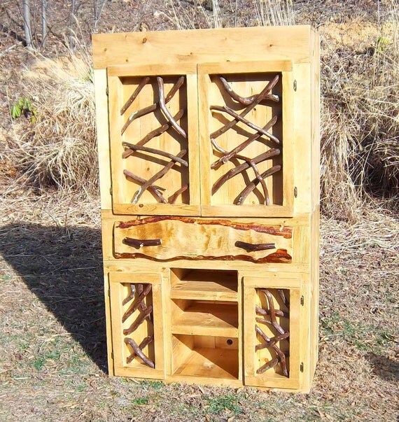 Rustic Pine Entertainment TV Center with Laurel Doors Log Home Cabin Furniture by Jason Wade