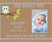 Baby Boy Birth Announcement - Owl