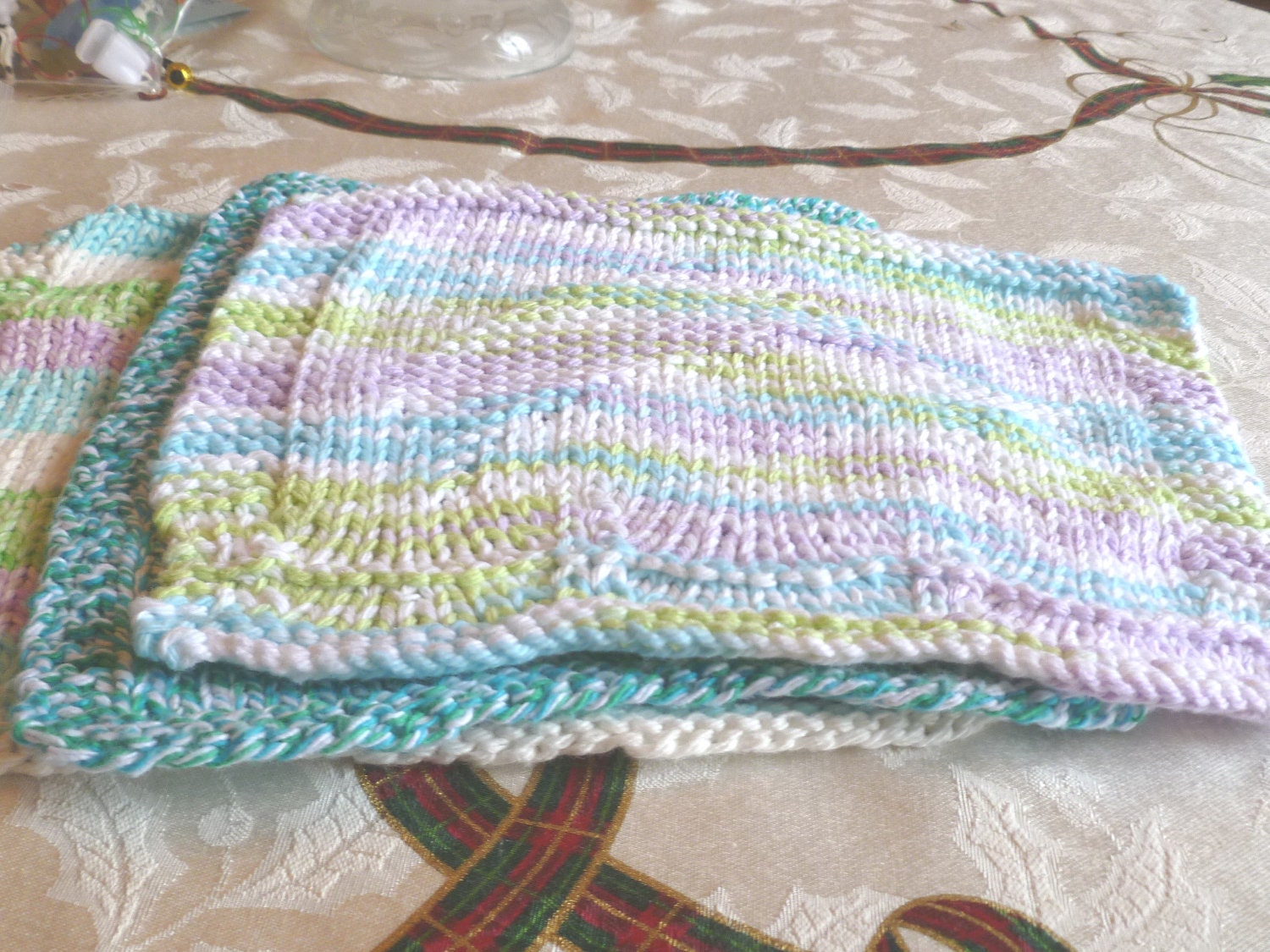 Lighthouse, Dolphin, and sock monkey Hand Knit Dishcloths Set of three dolphin08