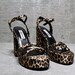 Vtg 90s Leopard Satin Chunky Heel Platform Strappy Sandals 7