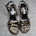 Vtg 90s Leopard Satin Chunky Heel Platform Strappy Sandals 7