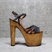 Vtg 70s Glam Leather Wood Monster Platform Sky High Sandals 5- 5.5