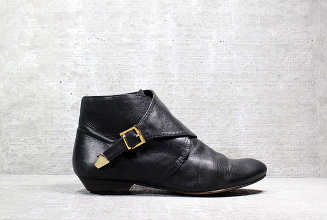 Vtg 80s Black Avant Garde Leather Granny Ankle Boots 37 6.5 6 1/2