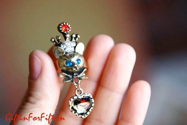 Foxy Lady - Vintage Style Jewelry Wild Fox Ring With Rhinestones Antique Copper Plated Steampunk OOAK by Giftin For Fifteen