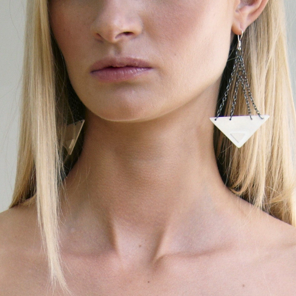 Double Chain Triangle Earrings