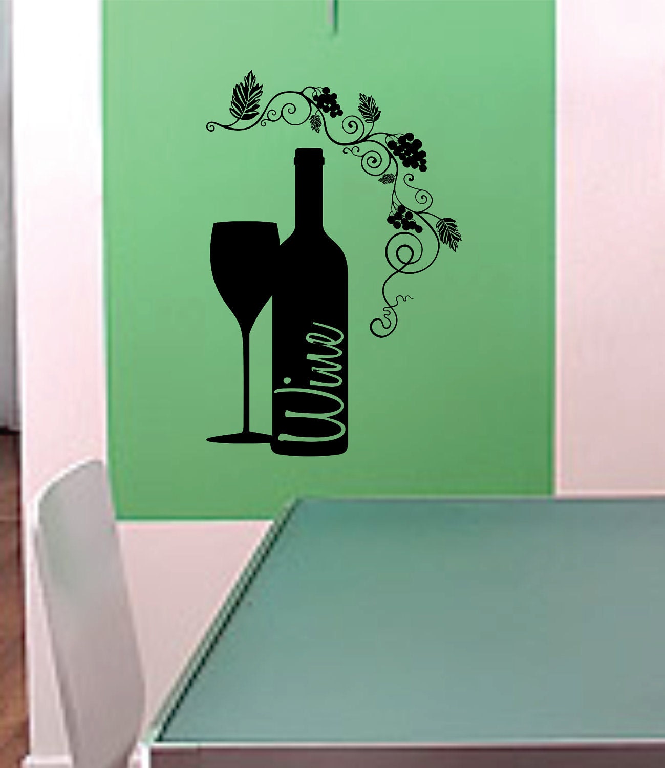Items similar to Wine Glass and Wine Bottle Wall Decal Sticker Kitchen