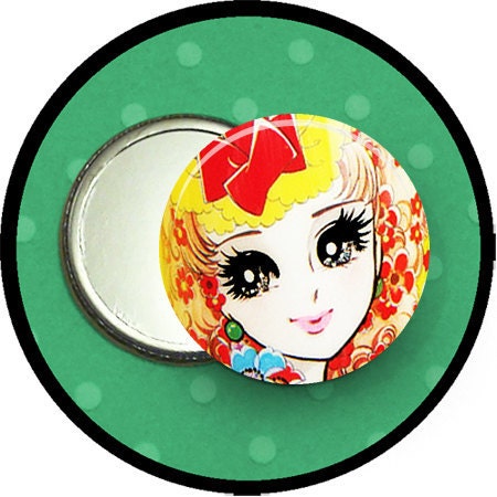 ANIME girl 2.25 inch pocket MIRROR, button or magnet 2 1/4 size