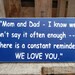 Custom made to order I Love You Mom & Dad wood sign Original design created by me--(stock photo made to order)