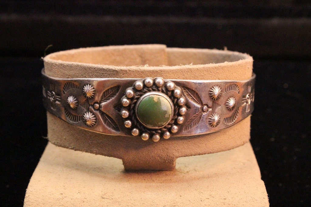 RESERVED - 1940s American Indian Turquoise and Sterling Silver Cuff Bracelet