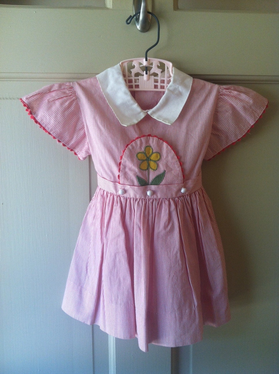 Vintage 50s 60s Red and White Striped Baby Girl's Dress