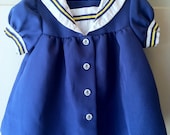Vintage Baby Girl Navy Blue and Yellow Sailor Dress