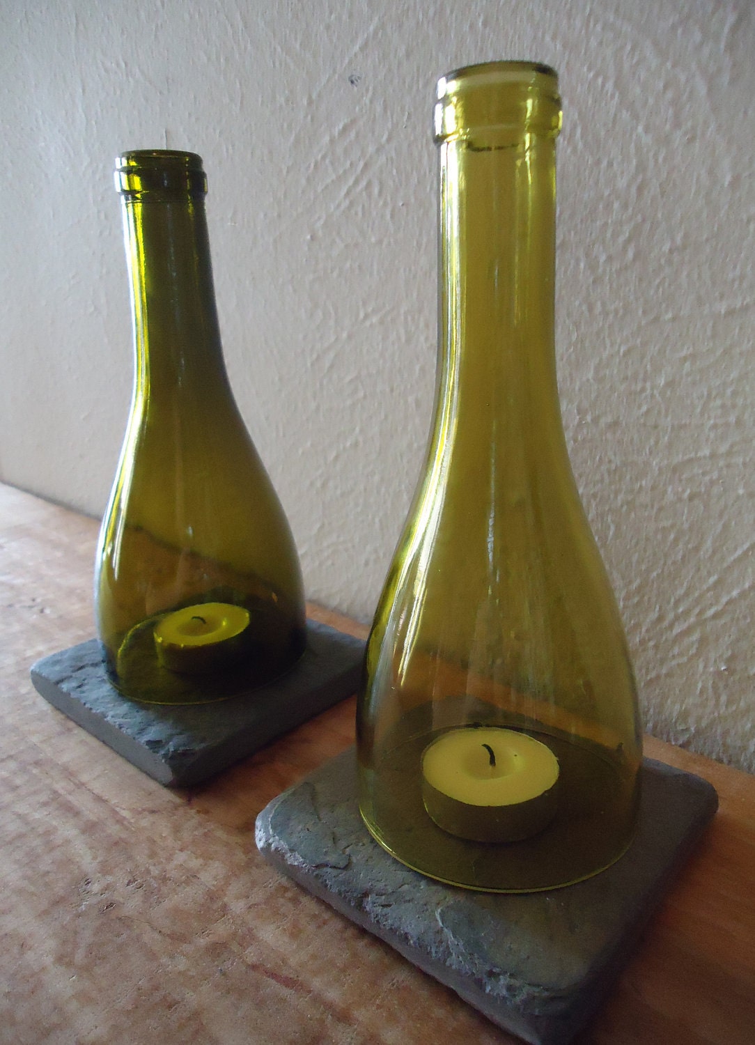 Tea Light Candle Holders Hurricane Lamps Lanterns made from Upcycled Wine Bottles Large Quantities Available