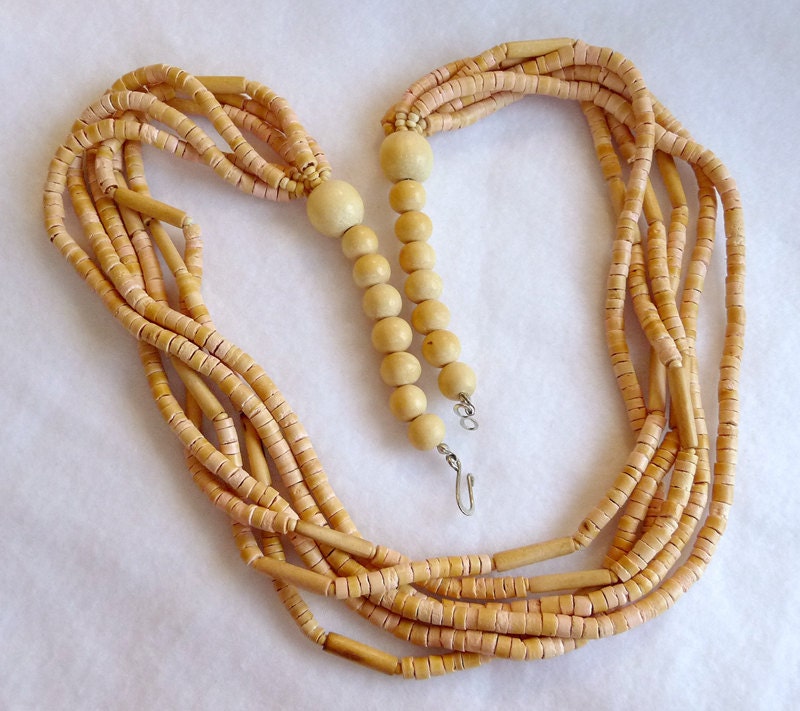 Vintage Wooden Bead Multi-strand Necklace circa 1970's