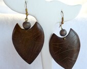 Teakwood Tribal Spear Point Arrowhead Earrings Vintage Pierced
