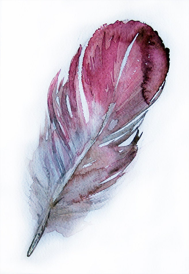 Watercolor Feather painting-Art original-Feather painting