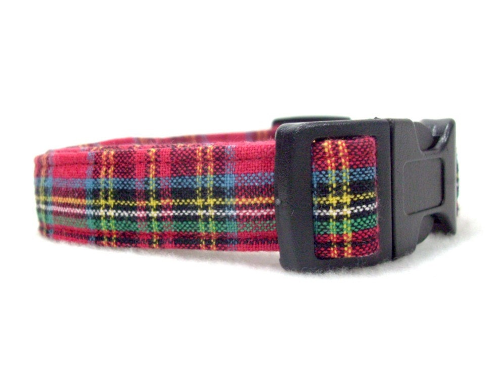 Red Plaid Dog Collar, Tartan Plaid Collar, Adjustable Dog Collar, Christmas Collar