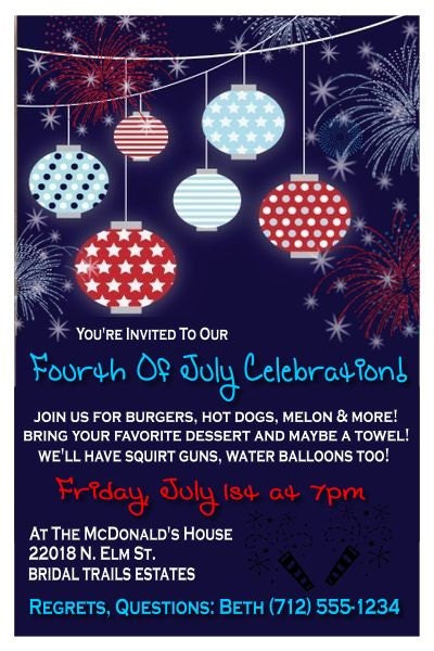 Patriotic Picnic Backyard BBQ Birthday Party Wedding Bridal Shower invitation 4th of July All American Independence Day