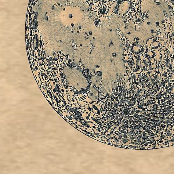 Full Moon "La Luna" Print Recovered Vintage Image to Frame