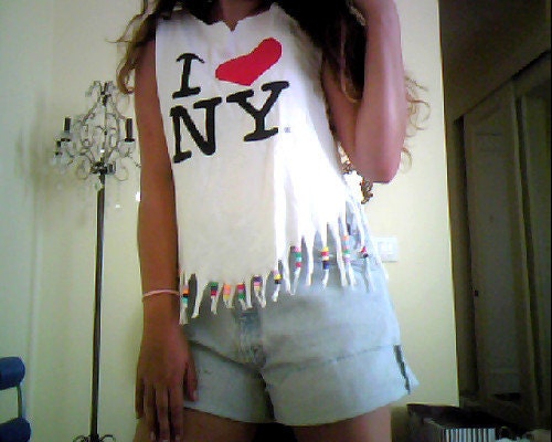 I heart NY top beaded with fringes