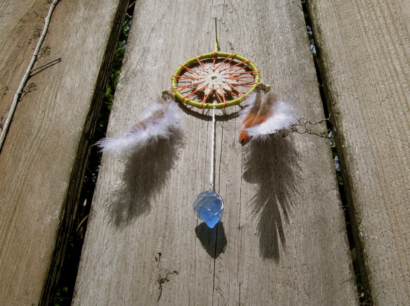 Lime Green and Coral Crochet Doily Dream Catcher