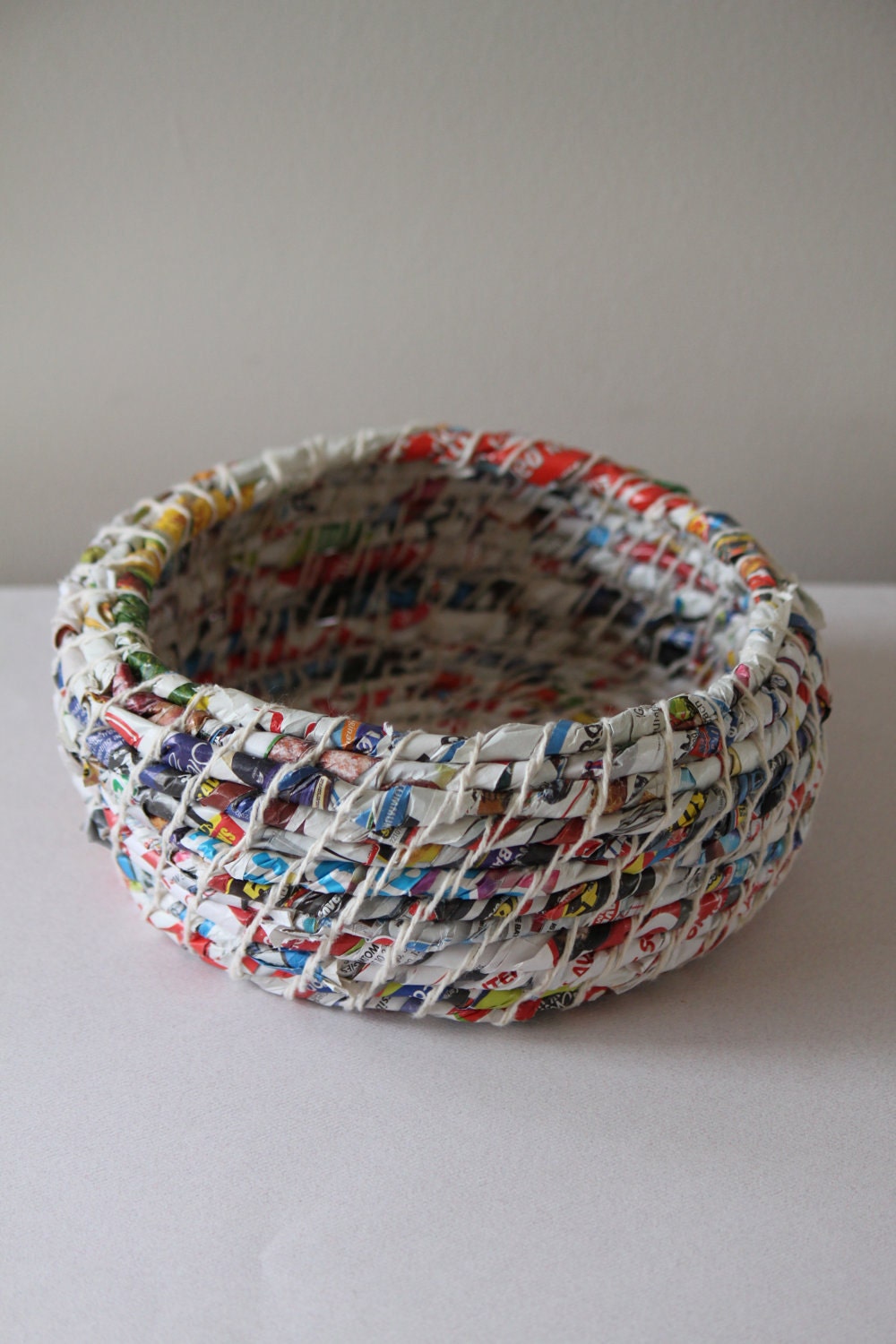 Upcycled Waste Paper Basket: Junk Mail / Coiled / Medium