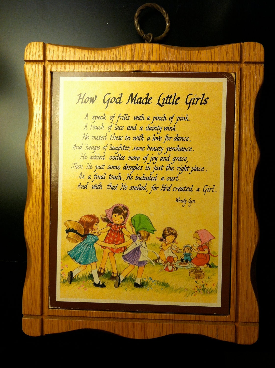 Retro Vintage Wooden Wall Plaque How God Made Little Girls poem