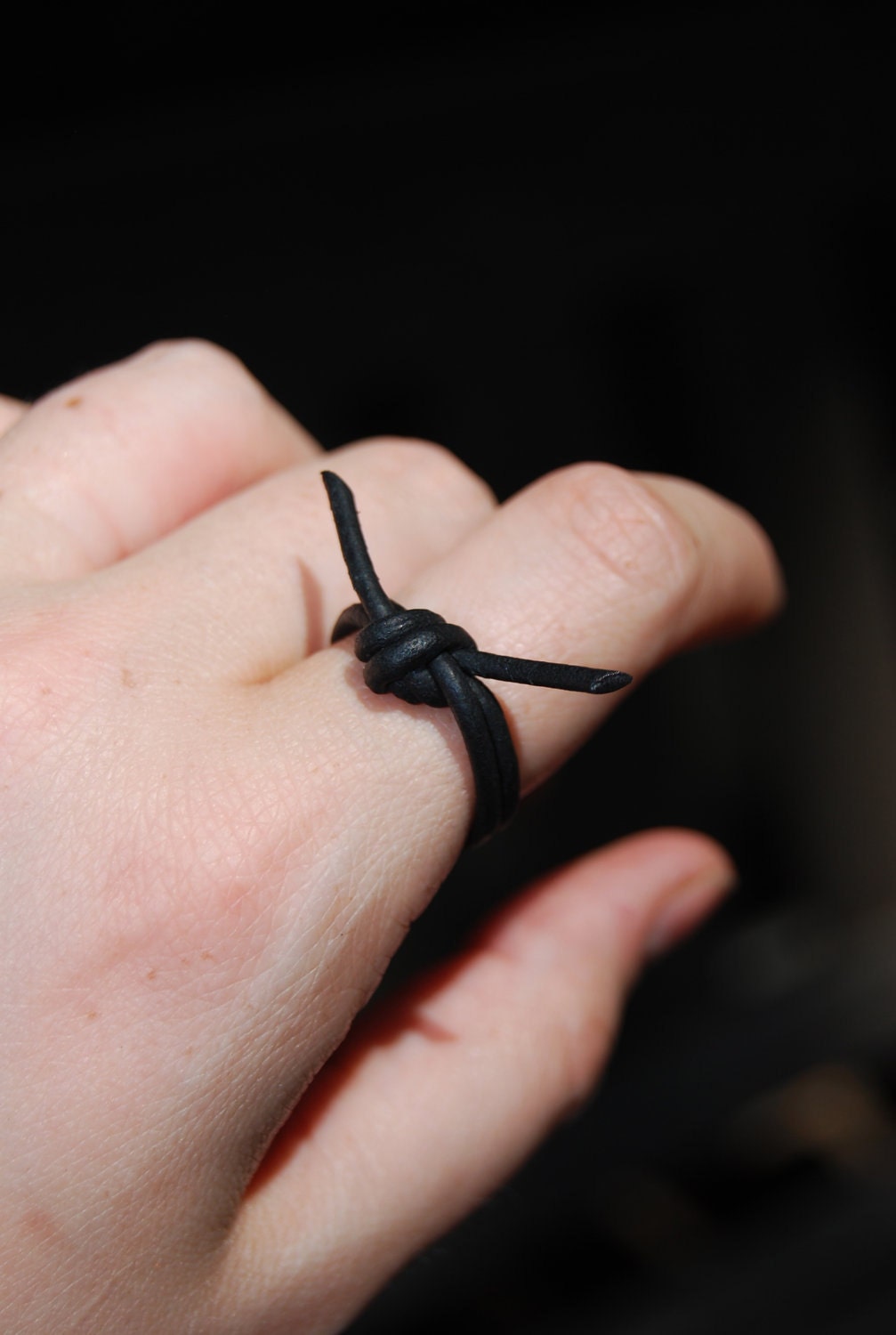 Items similar to Wrapped Leather Barbed Wire Ring, Knotted / Upcycled