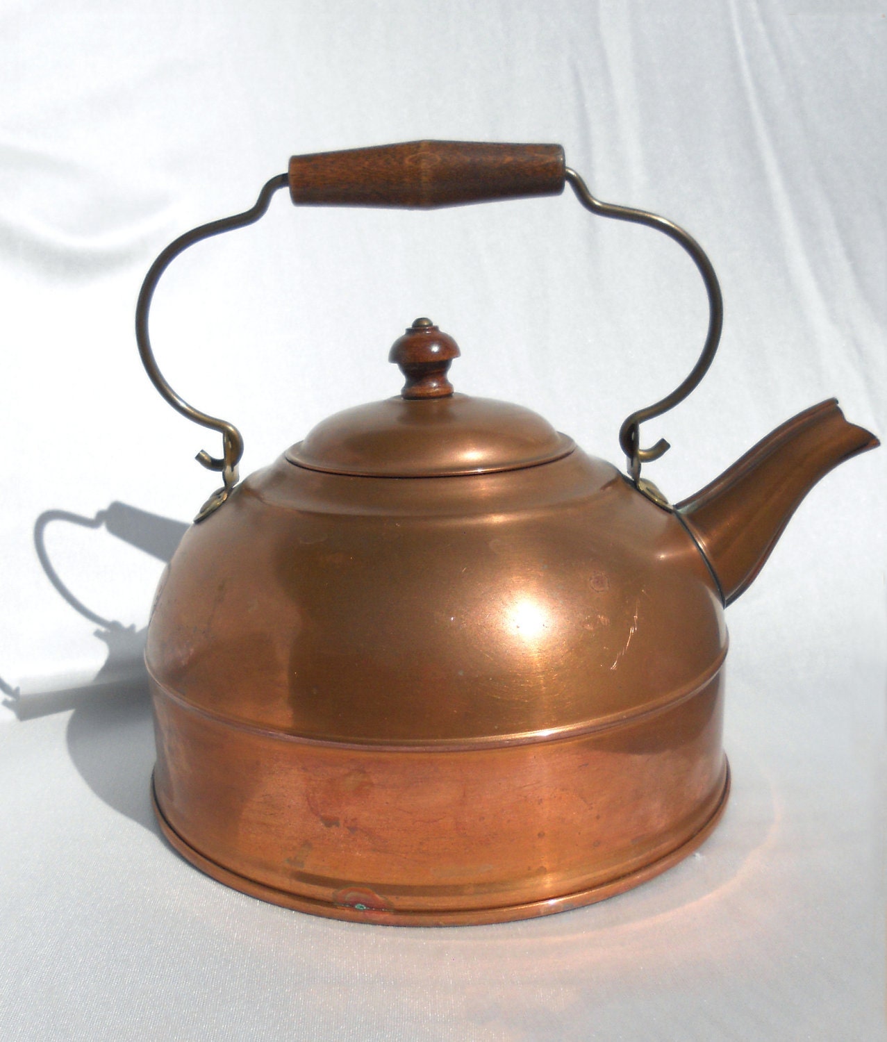 Vintage Copper Tea Kettle With Brass And Cherry By Hotsytotsyhouse 3034