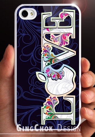 Love and floral art paint iPhone 4 case, geekery iPhone case for iPhone 4 or iPhone 4S