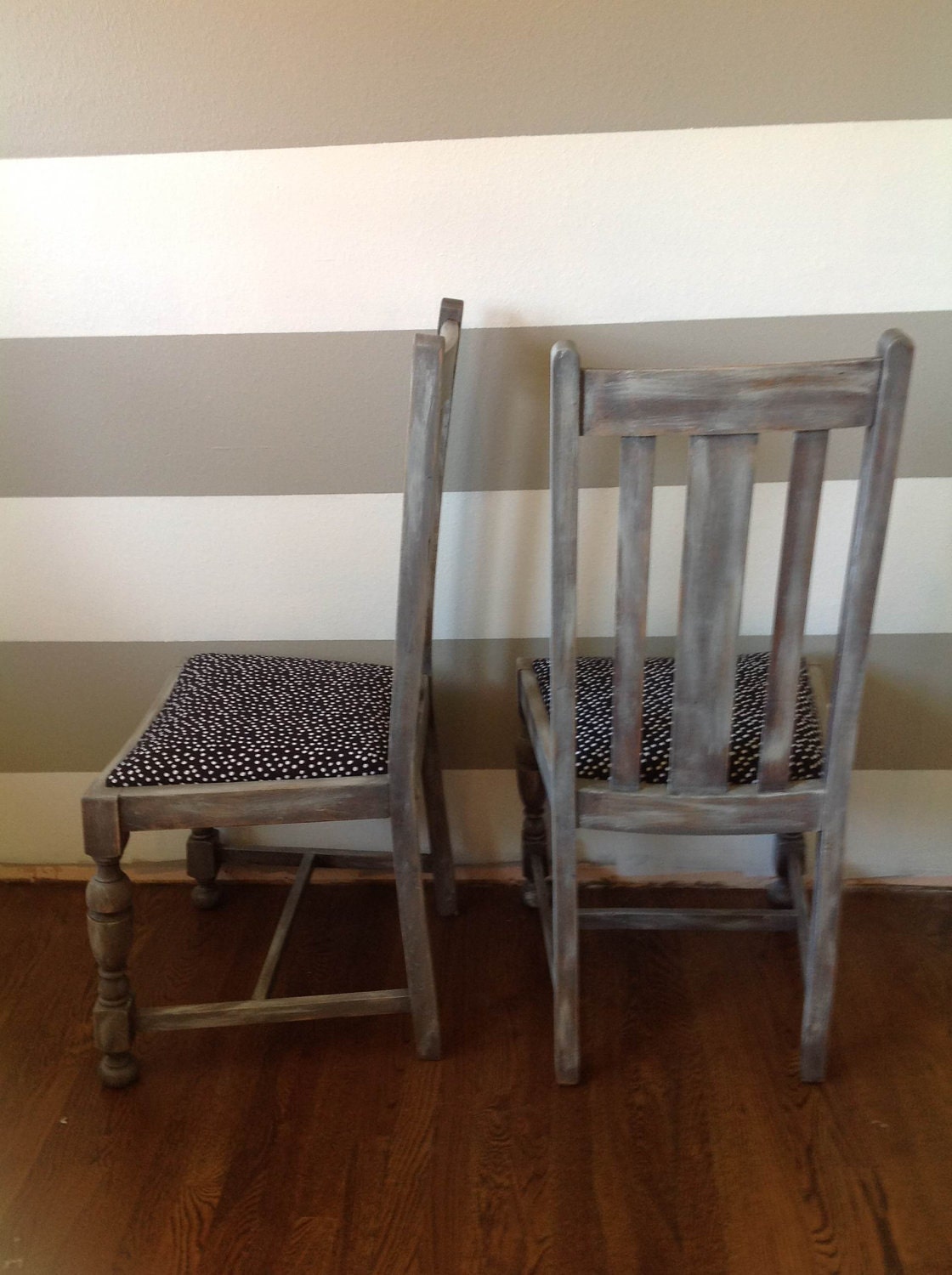 Saved for Julianna-Distressed Black and White Polka Dot Vintage Dining Room Chairs