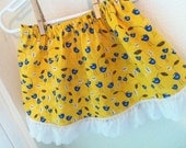 Yellow with Blue Birds Skirt with Eyelet Trim 6month, 9 month, 12 month, 18 month, 24 month, 2T, 3T, 4T, 5T