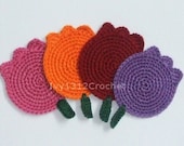 Set of 4 Multicolor Tulips Crochet Coasters - Finished Handmade Beverage Kitchen Home Decor Housewares Coasters or Potholders