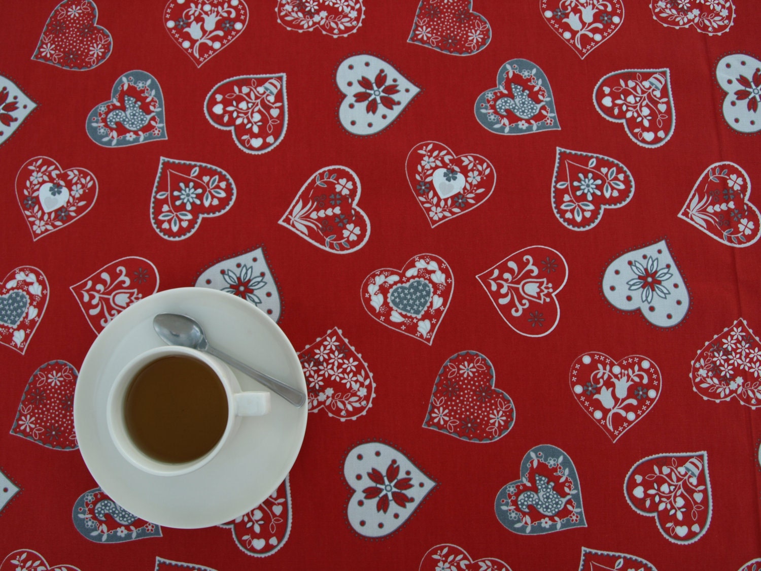 Heart, heart, heart... - tablecloth with hearts - Ready to ship - or made to order your size, napkins and table runner available, with GIFT