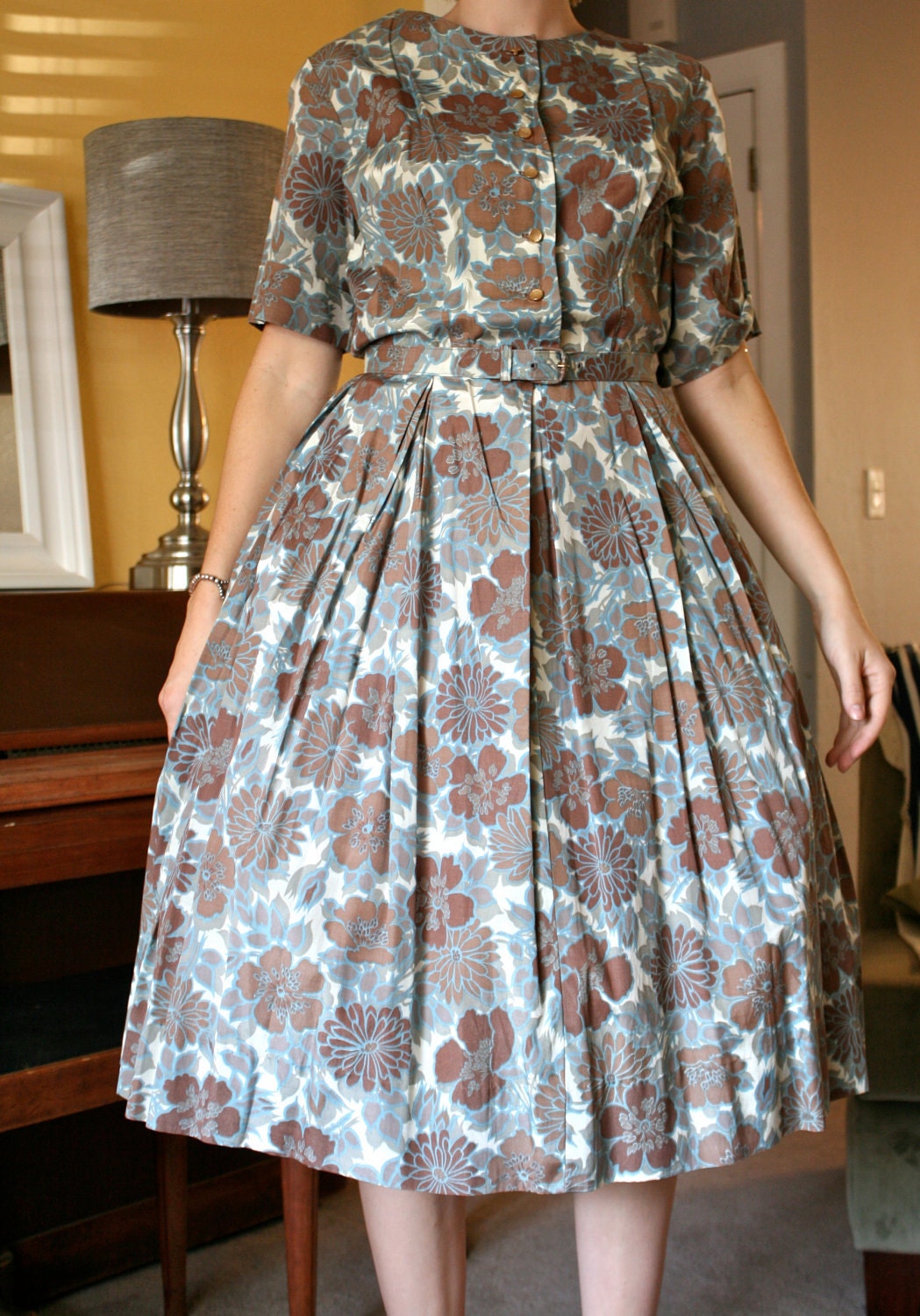 Vintage Full Skirt Dress with Belt Unworn 1950s NWT