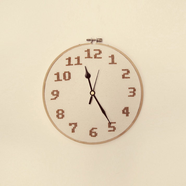 Embroidery Hoop Wall Clock. Hand Stitched, Custom Made