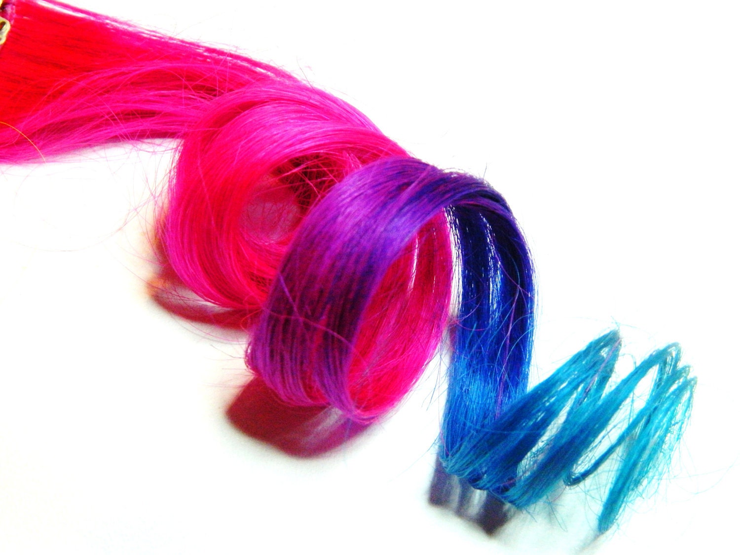 Pop Princess Pink Hair Extensions Human Hair Clip In Ombre Dip Dye Pink Purple Blue