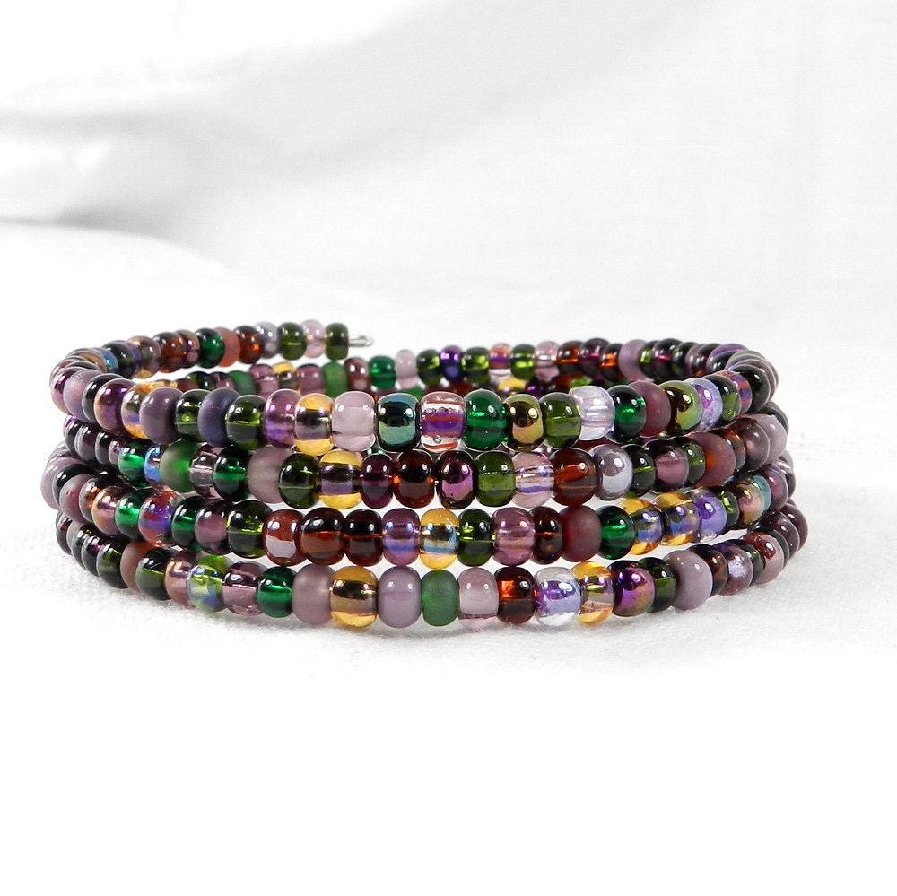 Coil Wrap Bracelet, Purple, Green, Gold - TwistedWristers